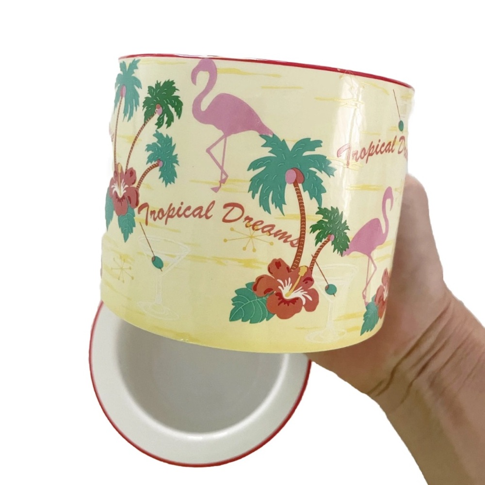 Dennis East Serving Bowl Tropical Flamingo Dip sauce Chiller Gourmet